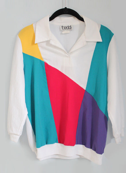 Vintage 80's Color block Long Sleeve Polo