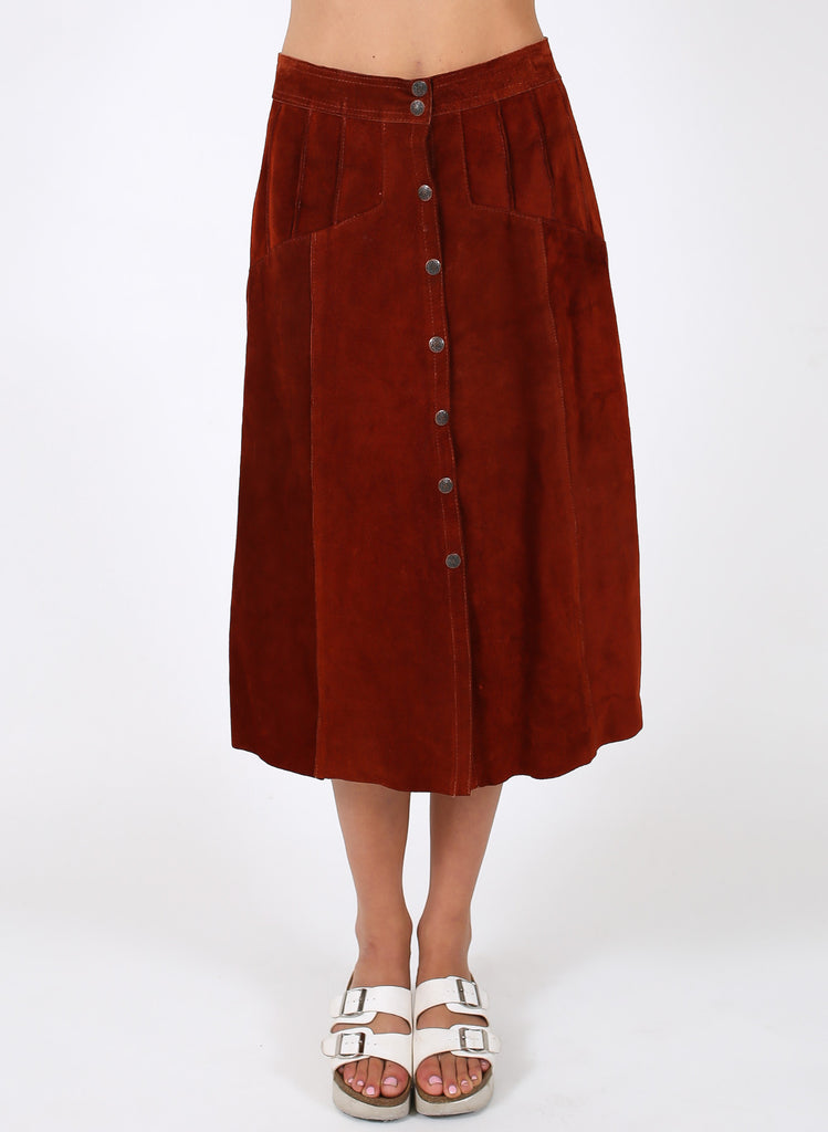 70's Rust Suede Leather Maxi skirt - Vintage | BeHoneyBee.com ...