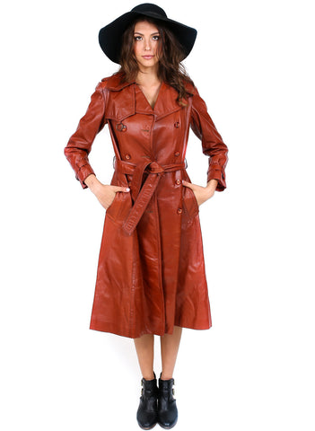 1970's Bisset Leather Trench Coat- Vintage - Vintage - BeHoneyBee.com - 1